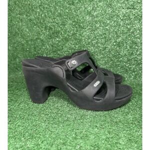 Crocs Womens 8 Cyprus V Heels Black Comfort Strappy Slip On Wedge Sandals Slides